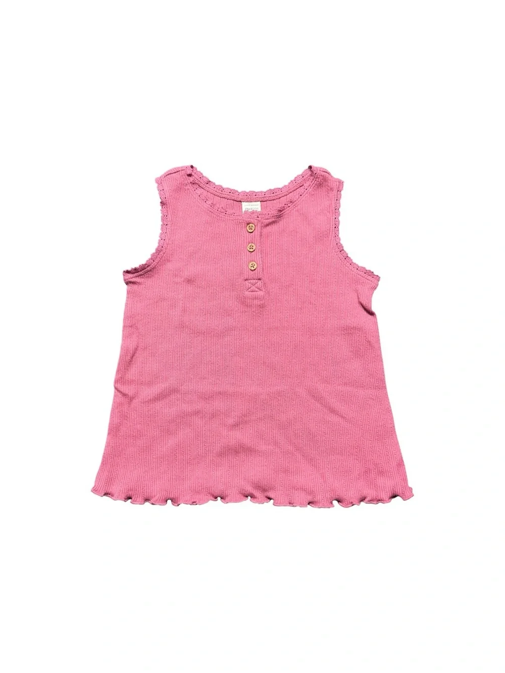 OshKosh B’gosh Toddler Girls Pink Ribbed Tank Top Size 5T Sleeveless Lace